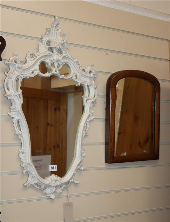 A mahogany framed mirror and painted cartouche mirror W.41cm and 29cm